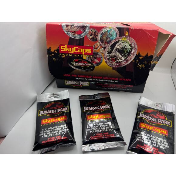 Skybox Jurassic Park Skycaps Pogs Milkcaps NEW SEALED PACK 1993 - Picture 1 of 5